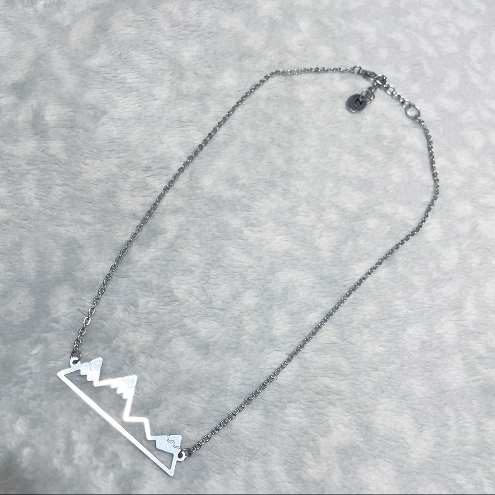 Silver Mountain Necklace Dainty Cutout Embossed Plaque Zad